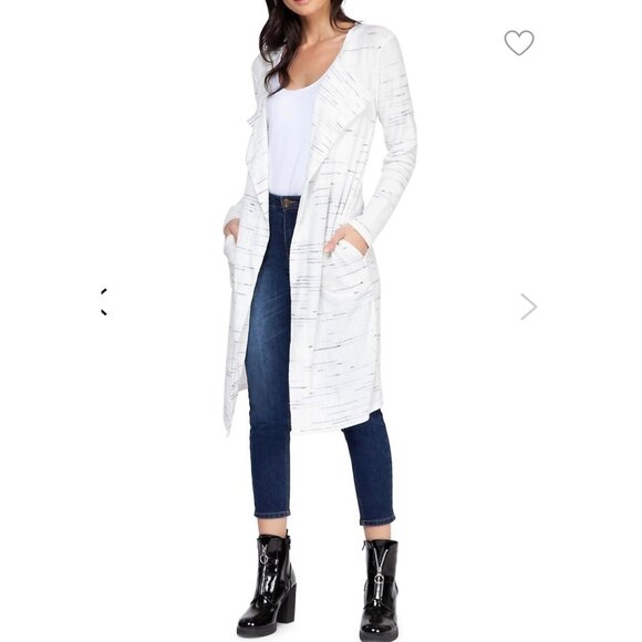 ANTHROPOLOGIE SATURDAY SUNDAY White + Gray Ribbed Knit Open-Front Cardigan XS - Picture 3 of 10